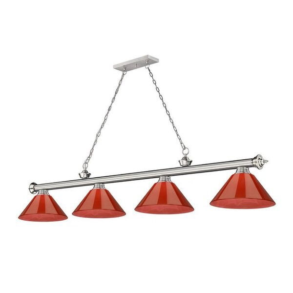 Cordon 4 Light Billiard, Brushed Nickel & Red